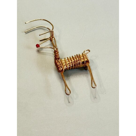 Handcrafted Wire Rudolph Reindeer Brooch Red Bead Nose Tribal-Inspired Design - Picture 2 of 5